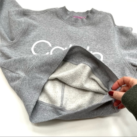 Calvin Klein Performance Logo Cropped Grey Crewneck Sweatshirt - Picture 13 of 14
